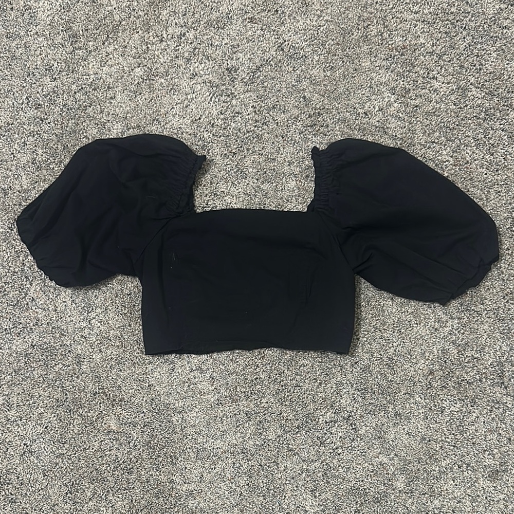 Jason Wu Black Puff Sleeve Crop Blouse